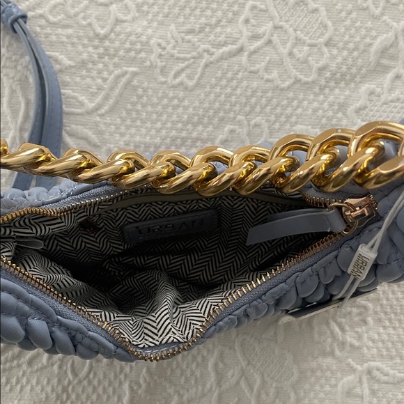 Light Blue Quilted Shoulder Bag with Gold Chain - Picture 4 of 5